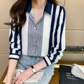 2023 Spring Women's Striped Chiffon Blouse Top