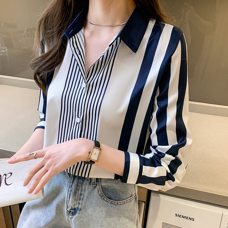2023 Spring Women's Striped Chiffon Blouse Top