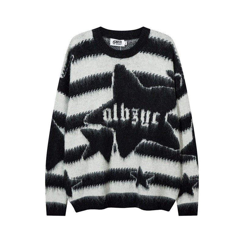Retro Contrast Color Striped Hip Hop Sweater