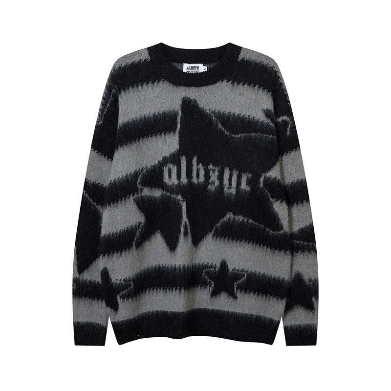 Retro Contrast Color Striped Hip Hop Sweater