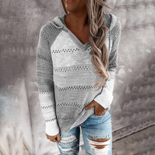 Loose Striped Long-Sleeved Wool Sweater for Women