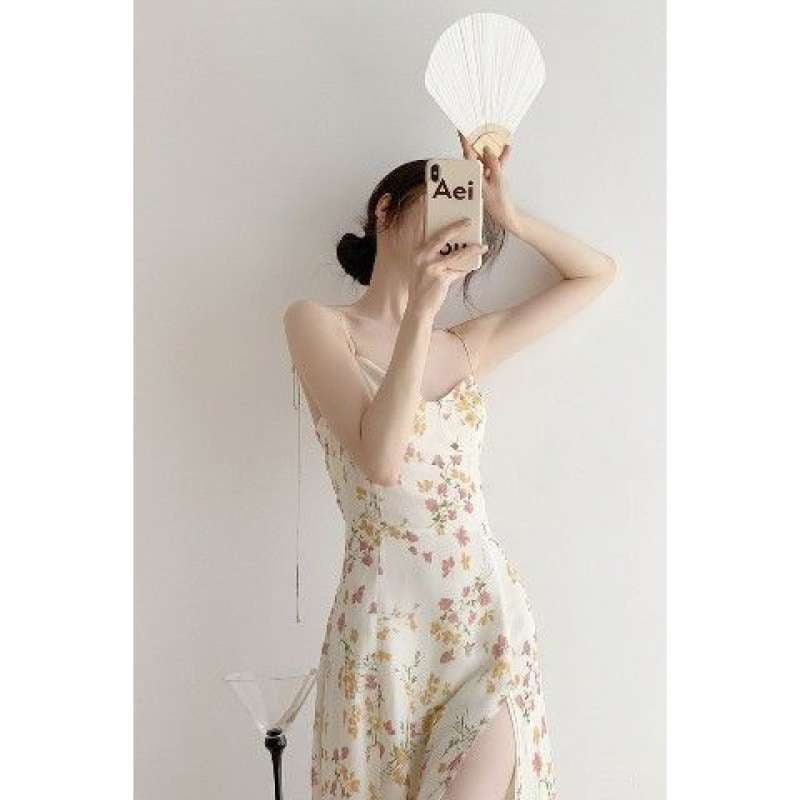 French Floral Suspender Dress for Women