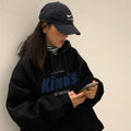 Women's Hooded Fleece Sweater with Letter Design