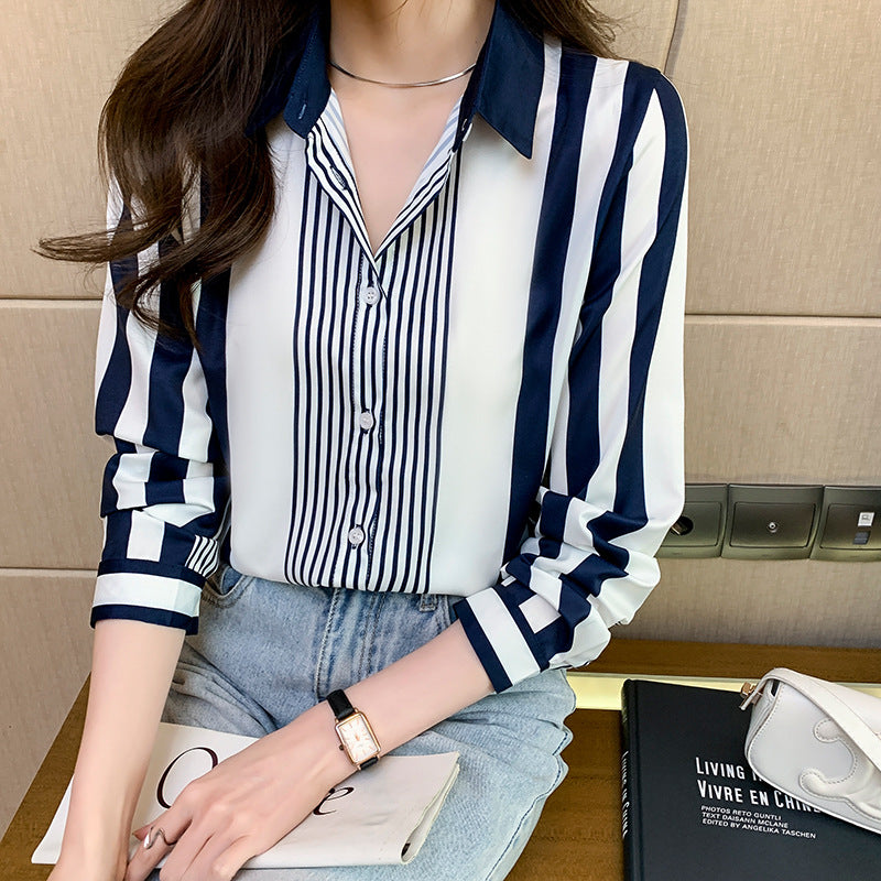 2023 Spring Women's Striped Chiffon Blouse Top