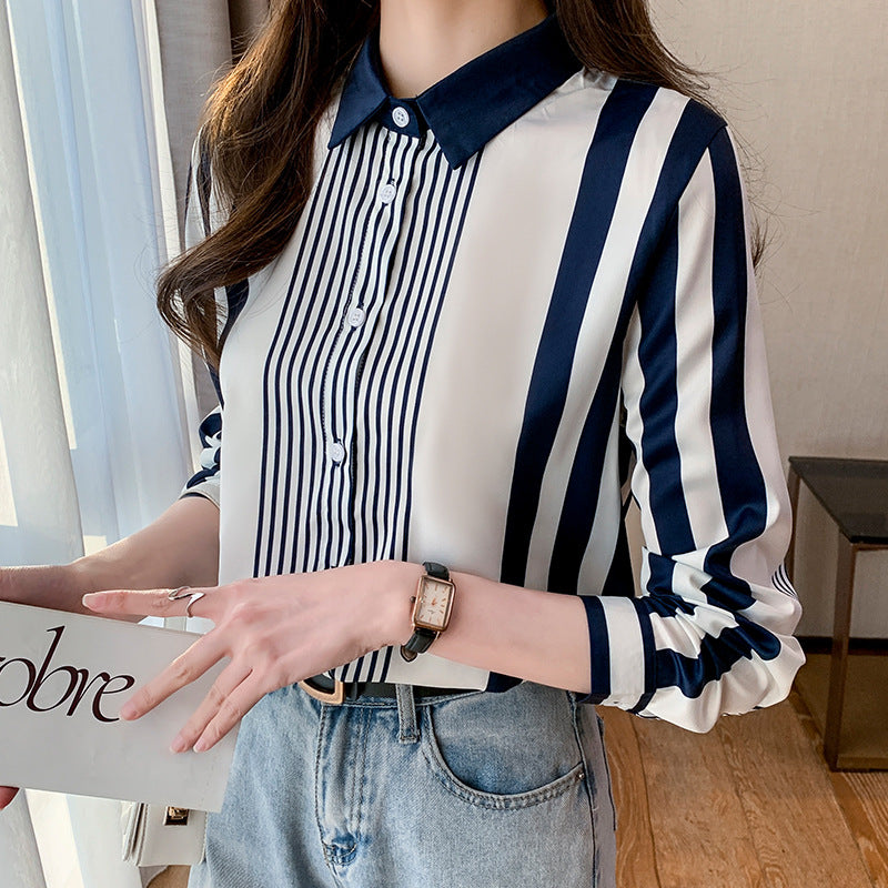 2023 Spring Women's Striped Chiffon Blouse Top