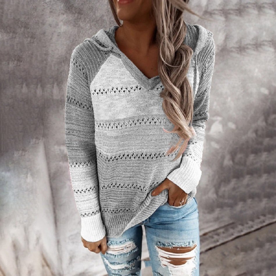 Loose Striped Long-Sleeved Wool Sweater for Women