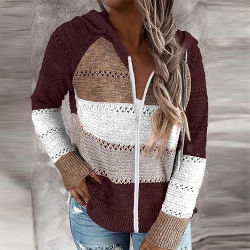Loose Striped Long-Sleeved Wool Sweater for Women