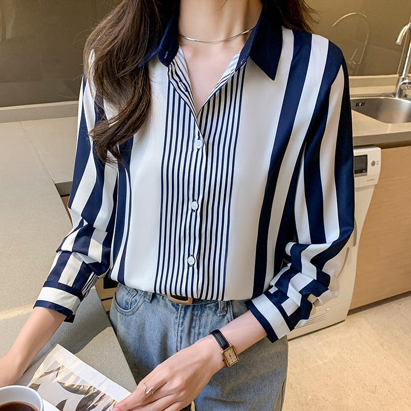 2023 Spring Women's Striped Chiffon Blouse Top