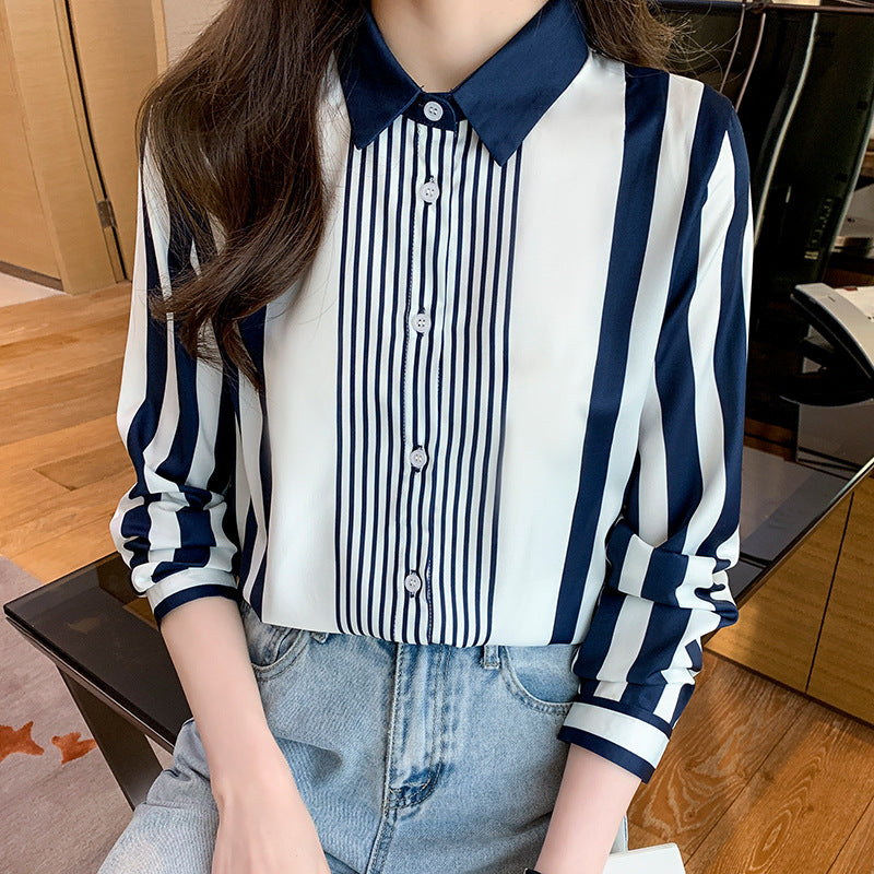 2023 Spring Women's Striped Chiffon Blouse Top