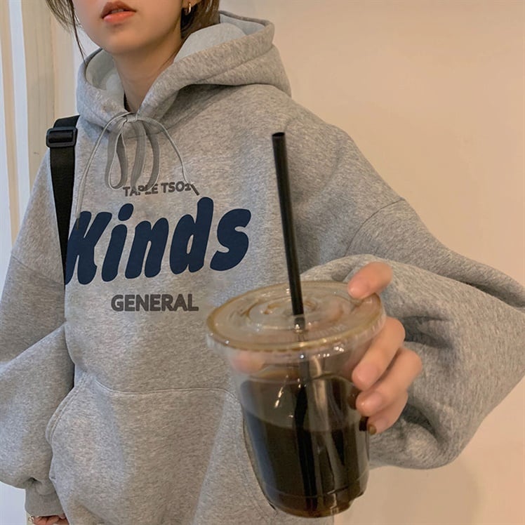 Women's Hooded Fleece Sweater with Letter Design