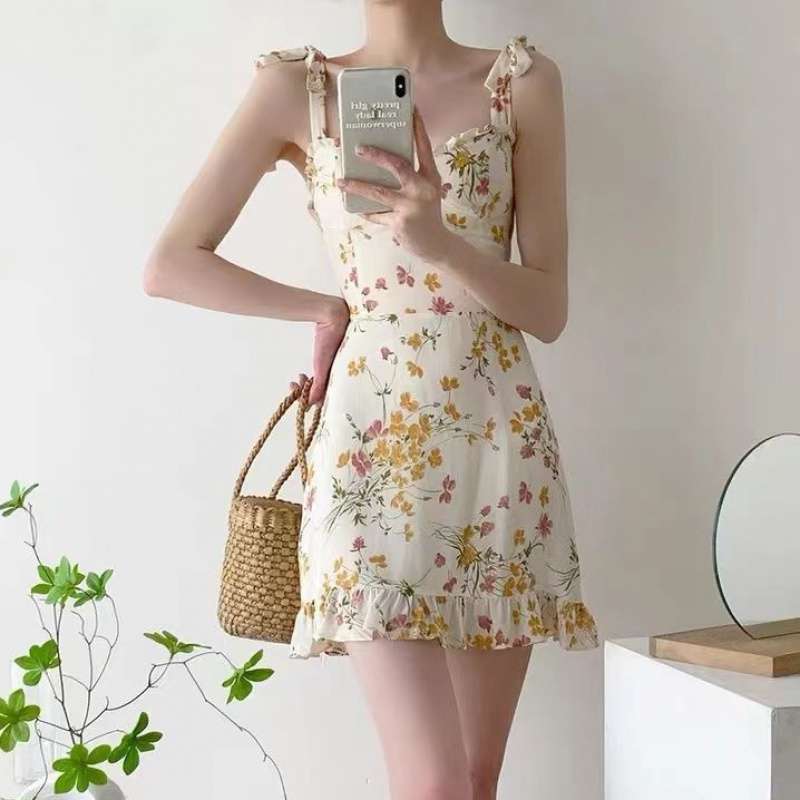 French Floral Suspender Dress for Women