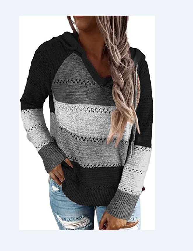 Loose Striped Long-Sleeved Wool Sweater for Women